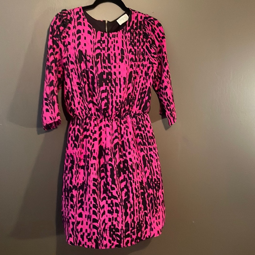 Beautiful magenta and black dress.  3/4 length sleeves.